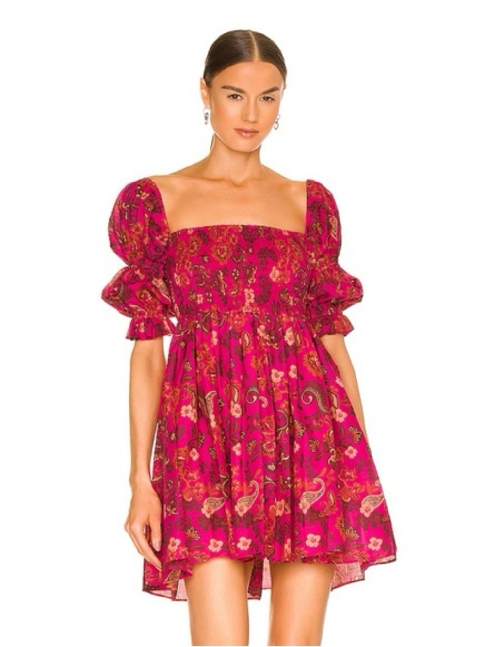 MISA Los Angeles Zadie Babydoll Smocked Puff Sleeve Mini Dress